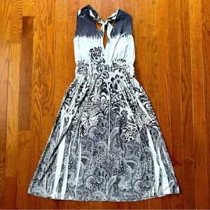 Uptown Womens Large L Dress Sleeveless White Black Floral Paisley EUC!